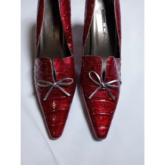 BELLINI Size 6 Medium Leather Upper Red Embosses Pointed Toe‎ 3" Heels - Picture 10 of 11